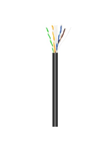 Cable de Red Exterior Impermeable RJ45 Cat.6 UTP Rígido CCA AWG23, Negro, 100M