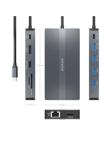 ASUC-12P017-GR base para portátil y replicador de puertos Alámbrico USB 3.2 Gen 1 (3.1 Gen 1) Type-C Gris