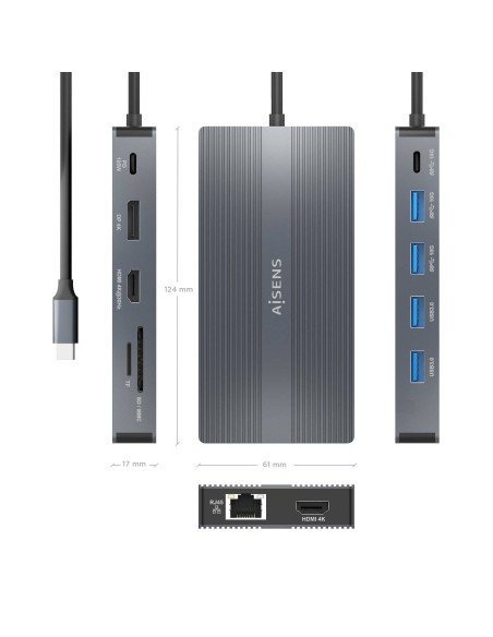 ASUC-12P017-GR base para portátil y replicador de puertos Alámbrico USB 3.2 Gen 1 (3.1 Gen 1) Type-C Gris