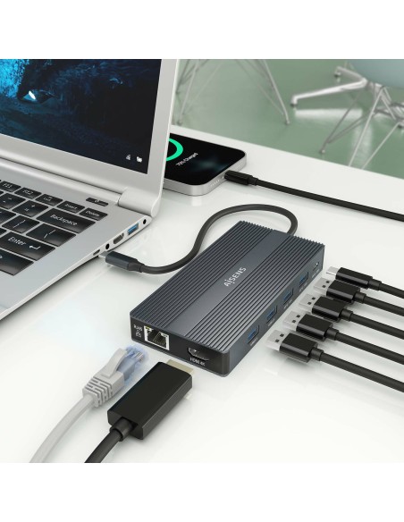 ASUC-12P017-GR base para portátil y replicador de puertos Alámbrico USB 3.2 Gen 1 (3.1 Gen 1) Type-C Gris