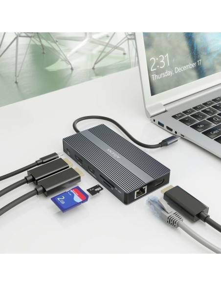 ASUC-12P017-GR base para portátil y replicador de puertos Alámbrico USB 3.2 Gen 1 (3.1 Gen 1) Type-C Gris