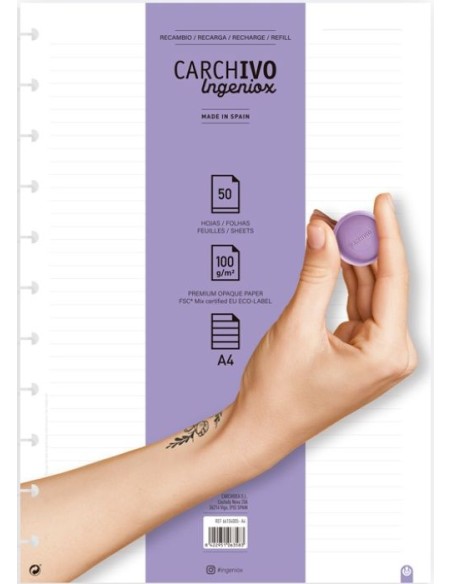 Recambio cuaderno ingeniox a4 50 hojas rayas extraibles Recambio cuaderno ingeniox a4 50 hojas rayas extraibles