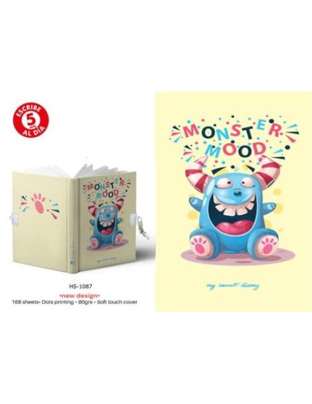 Diario a5 con candado modelo monster mood 168H