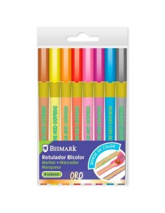 BISMARK ROTULADOR LETTERING BICOLOR ORO + 8 COLORES DE BORDE NEÓN-PASTEL -SET 8U-