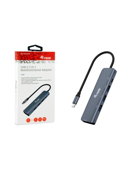 133487 hub de interfaz USB 3.2 Gen 1 (3.1 Gen 1) Type-C 5000 Mbit/s Negro, Gris