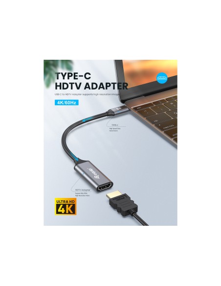 133491 adaptador de cable de vídeo 0,15 m USB Tipo C HDMI Negro, Gris