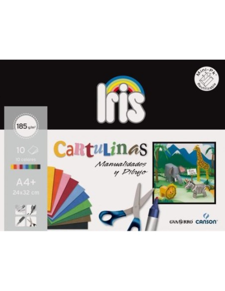MINIPACK 10 CARTULINAS IRIS A4 185 G COLORES SURTIDOS