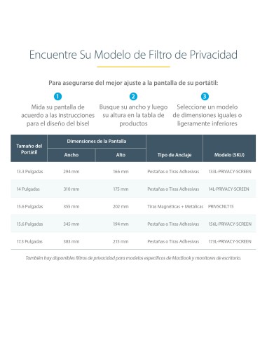 Filtro de Privacidad para Portátil de 13,3in - Filtro para Monitor para Pantalla Ancha 16:9 - Protector de Pantalla - Reducción