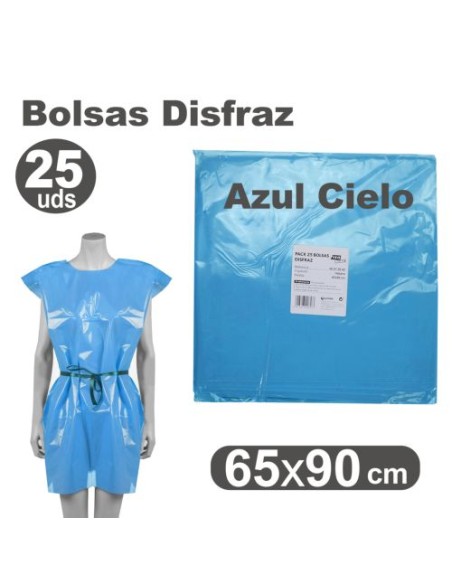 Pack 25 bolsas de plastico para disfraces 65x90cm color azul claro