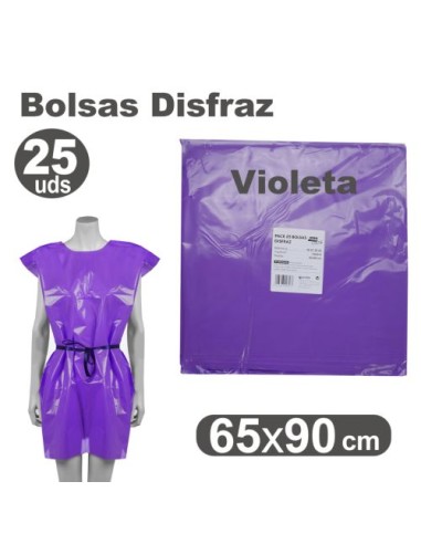 Pack 25 bolsas de plastico para disfraces 65x90cm color violeta
