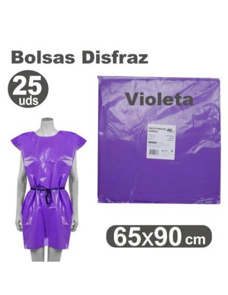 Pack 25 bolsas de plastico para disfraces 65x90cm color violeta