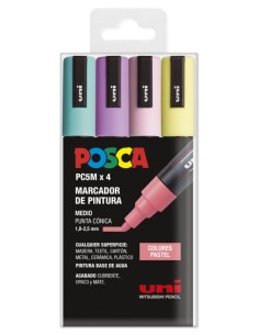 Estuche 4 rotuladores posca m5 uni ball colores pastel