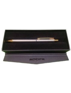 Estuche boligrafo cromo inox70 gold con clip dorado tinta azul