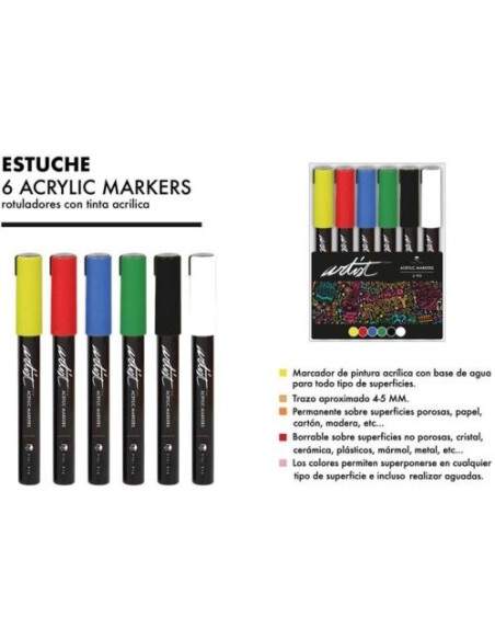 ESTUCHE 6 ROTULADORES ACRYLIC MARKERS COLOTES BASICOS