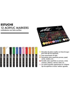 ESTUCHE 12 ROTULADORES ACRYLIC MARKERS COLORES SURTIDOS