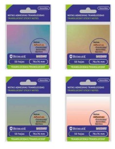 Taco notas adhesivo bismark translucido 76x76mm surtido rainbow