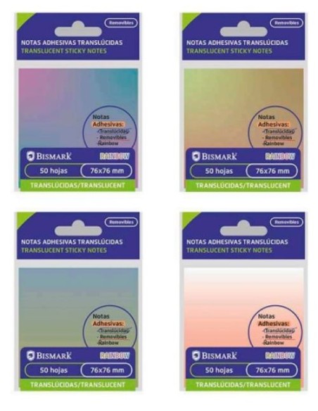 Taco notas adhesivo bismark translucido 76x76mm surtido rainbow Taco notas adhesivo bismark translucido 76x76mm surtido rainbow