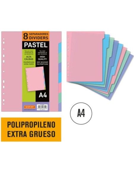 Bolsa separadores a4 extra fuerte 8 pestanas pastel multitaladro Bolsa separadores a4 extra fuerte 8 pestanas pastel multitaladro