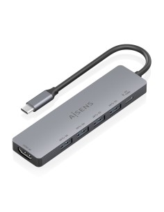USB-C Dock 6 en 1, USB-C a 1xHDMI, 4xUSB-A, 1xUSB-C PD 100W, Gris, 15cm