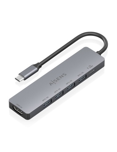 USB-C Dock 6 en 1, USB-C a 1xHDMI, 4xUSB-A, 1xUSB-C PD 100W, Gris, 15cm
