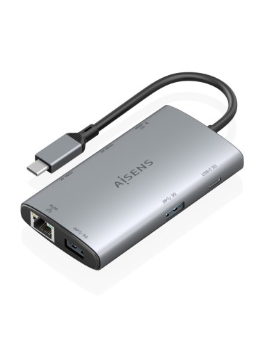 USB-C Dock 7 en 1, USB-C a 2xHDMI 4K, 1xRJ45, 2xUSB-A USB3.0, 1xUSB-C, 1xUSB-C PD100W, Gris, 20cm