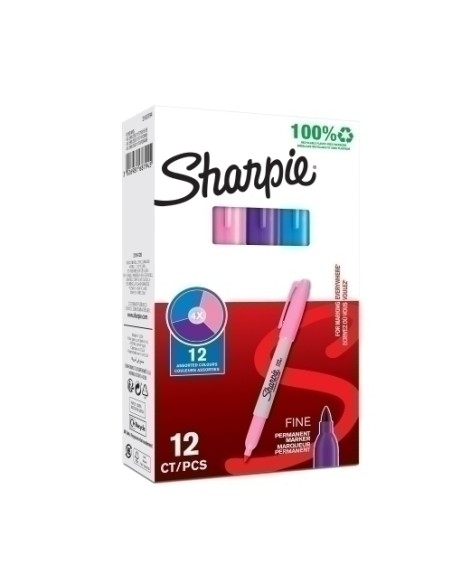 SHARPIE MARCADOR PERMANENTE FINE F C/SURTIDOS ROSA/MORADO/TURQUESA - Lote de 12 Packs