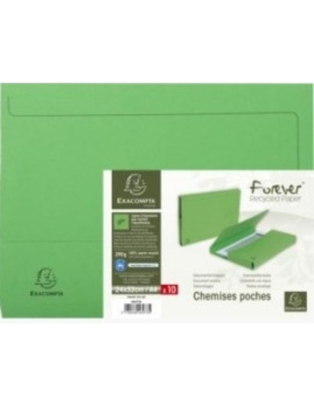 Paq 10 subcarpeta con bolsa a4 color verde serie forever