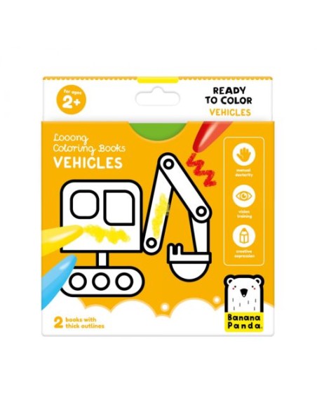 LONG COLORING BOOKS READDY TO COLOR VEHICLES 2 ANOS