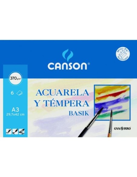 Minipack 6 laminas basik a3 acuarela y tempera 370g