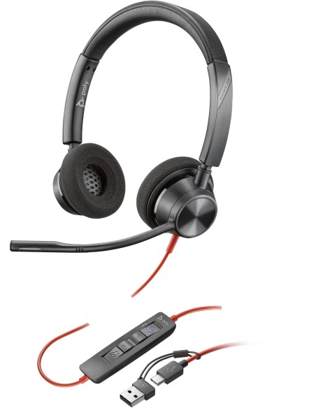 Auriculares estéreo Blackwire 3320 con certificación Microsoft Teams USB-C + Adaptador USB-C/A