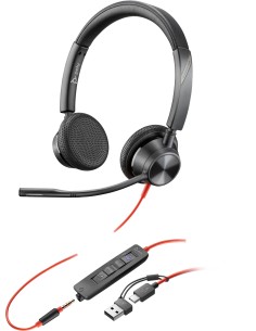 Auriculares estéreo Blackwire 3325 con certificación Microsoft Teams USB-C + Conector de 3,5 mm + Adaptador USB-C/A