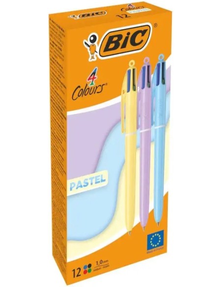 C 12 BOLIGRAFO 4 COLORES CUERPO COLOR PASTEL PUNTA 1MM