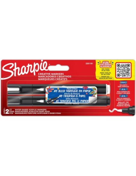 Estuche 2 rotuladores sharpie crative marker punta pincel colores blanco y negro