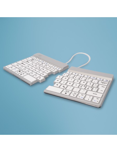 Teclado ergonómico R-Go Split Break con software de pausa, teclado dividido ergonómico, QWERTY (PT), bluetooth, blanco