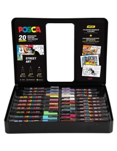 CAJA METALICA 20 ROTULADORES UNI POSCA PC1M PC3M PC5M