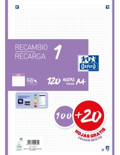 Recambio 1 color a4 10020h 90g cuadricula 5x5 color banda lila