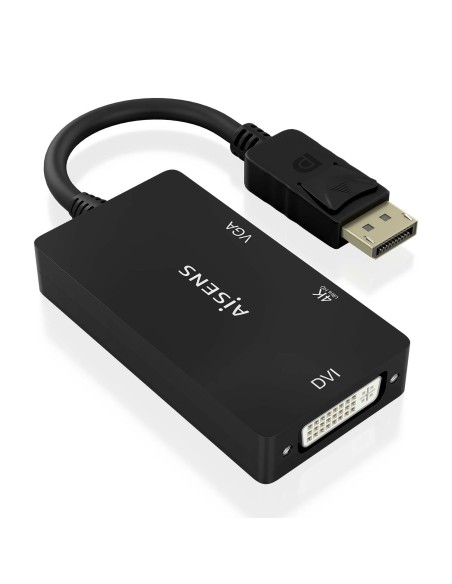 Conversor Displayport V1.2 a VGA/DVI/HDMI, DP 1.2/M-VGA/H-DVI/H-HDMI/H 4K, Negro, 15cm