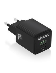 Cargador Gan 30W, 1xUSB-C PD3.0 QC4.0, 1xUSB-A QC3.0, Negro