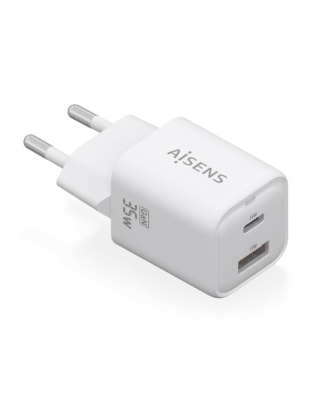 Cargador Gan 35W, 1xUSB-C PD3.0 QC4.0, 1xUSB-A QC3.0, Blanco