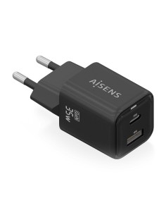 Cargador Gan 35W, 1xUSB-C PD3.0 QC4.0, 1xUSB-A QC3.0, Negro