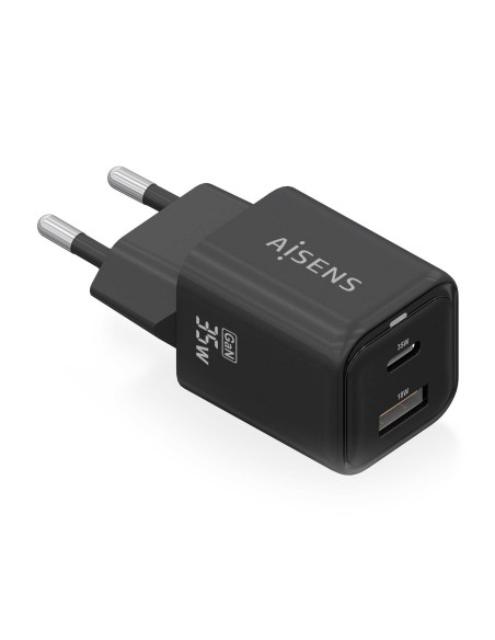 Cargador Gan 35W, 1xUSB-C PD3.0 QC4.0, 1xUSB-A QC3.0, Negro
