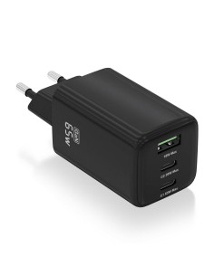 Cargador Gan 65W, 2xUSB-C PD3.0 QC4.0, 1xUSB-A QC3.0, Negro