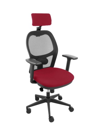 Silla Jorquera malla negra asiento bali granate cabecero regulable brazos 3D