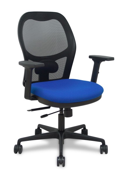 Silla Jorquera traslack malla negra asiento bali azul brazos 2D ruedas 65