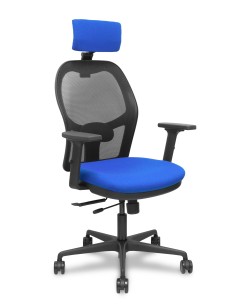 Silla Jorquera traslack malla negra asiento bali azul brazos 2D cabecero regulable