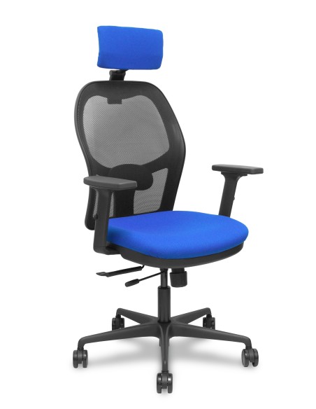 Silla Jorquera traslack malla negra asiento bali azul brazos 2D cabecero regulable