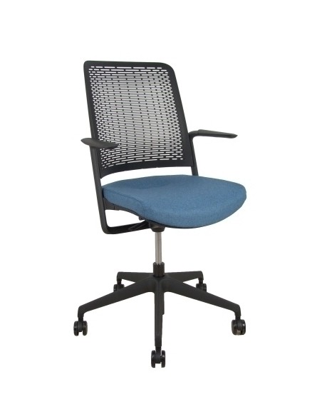 Silla WithMe negra asiento blazer azul petróleo