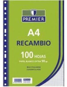 RECAMBIO A5 100H 4 TALADROS 90G CUAD4X4 C M PREMIER