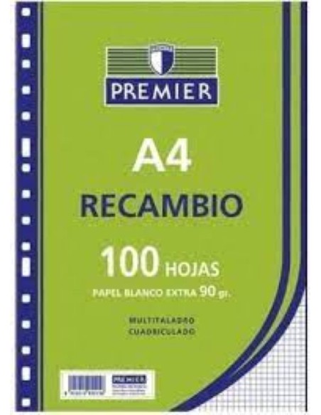 RECAMBIO A5 100H 4 TALADROS 90G CUAD4X4 C M PREMIER