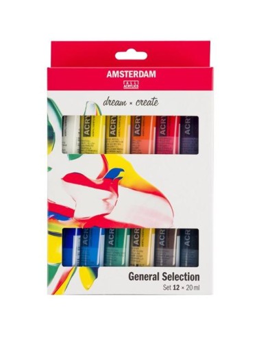 TALENS AMSTERDAM STANDARD SERIES SET ACRÍLICOS SELECCIÓN GENERAL TUBO 20ML ESTUCHE 12 UD
